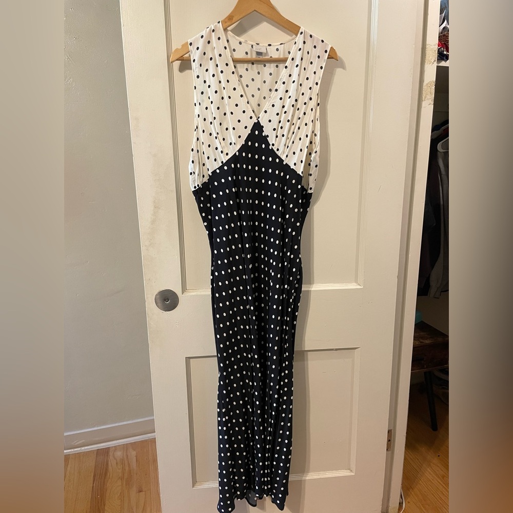 Polka Dot Sleeveless Maxi Dress - Black and White